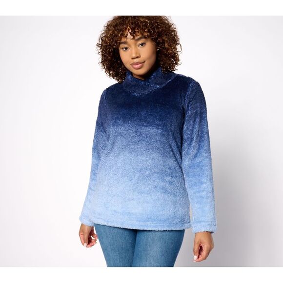 Denim & Co. Women's Top Plus Sz 5X Dip Dye Sherpa Wrap Metallic Denim A630352 - Picture 1 of 4
